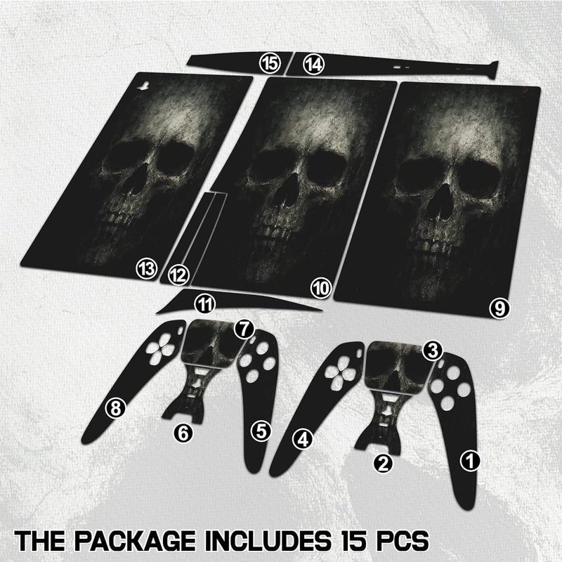 TracyArt Skin Sticker for Game Console 5 Cover - Black Skull, Compatible with Both Disc Edition & Digital Edition (not Slim Ver) - 2 Controller Skins & Console Skin - No Bubble, Full Protection, Removable - Image 2